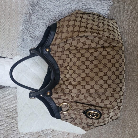Gucci Beige/Black GG Canvas Large Sukey Tote Bag w/ COA - Picture 1 of 12